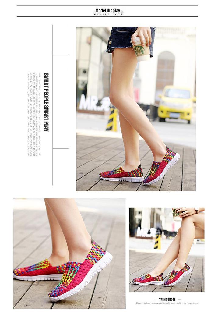 Hand-Woven Women's Breathable Elastic Band Sports Shoes, Hollow Design, Large Size 42, Casual and Comfortable.