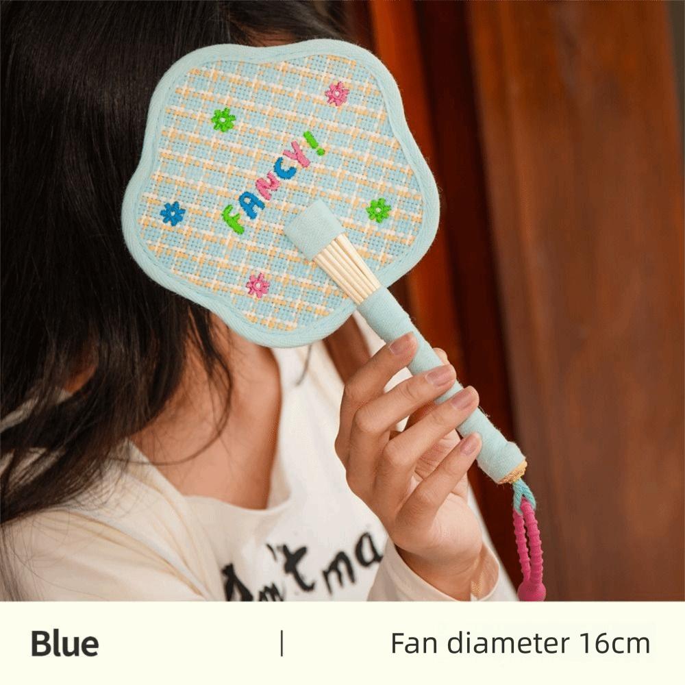 Handheld Hand Cranked Fan Flower Shape Cute Woven Fan Summer Cooling Fan  Chinese Style