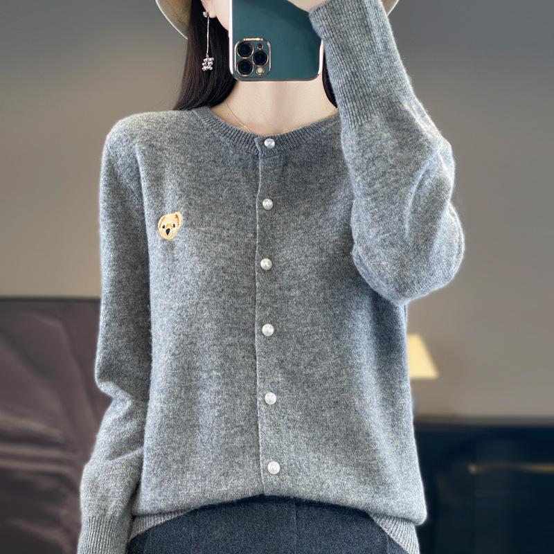 Knitted Cardigan Women's Embroidered Round Neck Sweater Small Shirt Jacket Autumn Loose Small Fragrance Tops