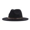 European, American Autumn and Winter British Style Fashionable and Elegant Flat-brimmed Big Eaves Hat Top Hat Men and Women Chain Jazz Woolen Hat