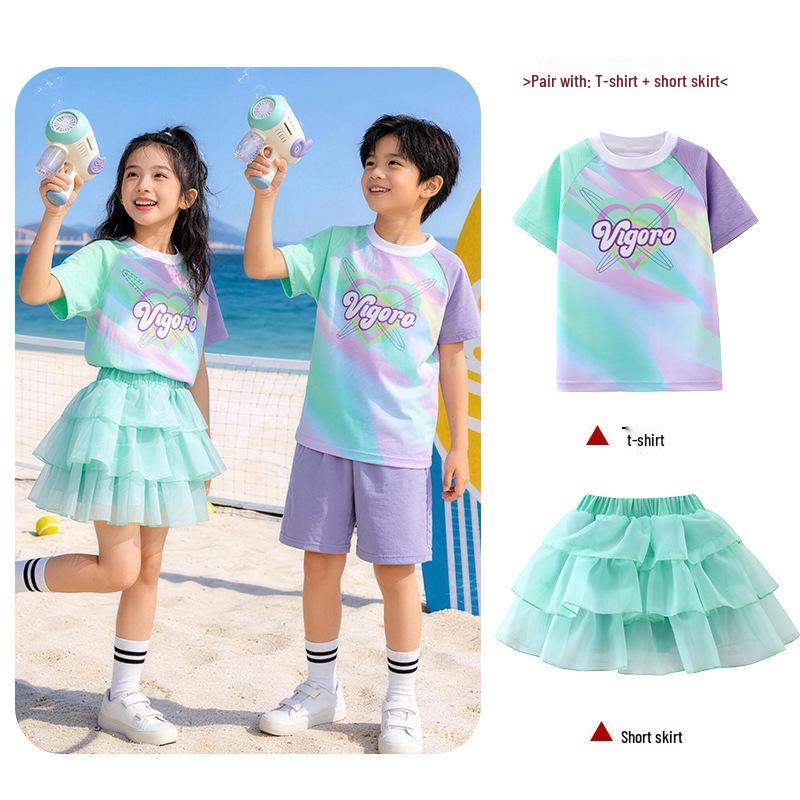 Girls  Ice Silk Quick-Dry Sports Set: Summer Short Sleeve & Shorts for Running 100cm