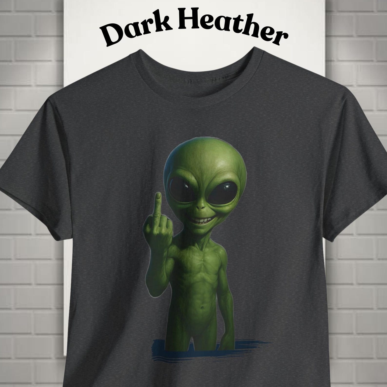 Alien Giving Middle Finger T shirt | Funny Extraterrestrial Graphic Tee - Gift for Metal Lovers - Premium Apparel L