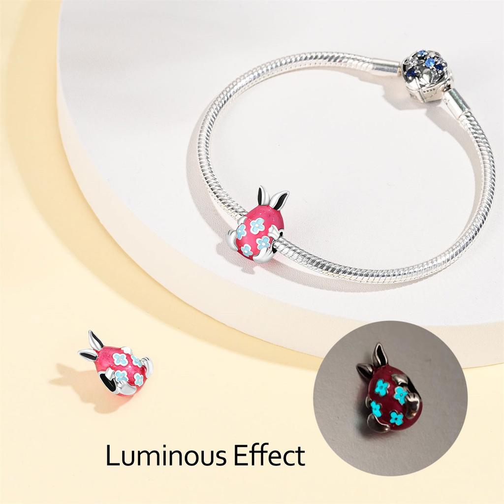 Pendant Charm Bead Copper Noctilucent Pink Egg Beads Fit Original Bracelet For Jewelry Making Valentine'S Day Gift
