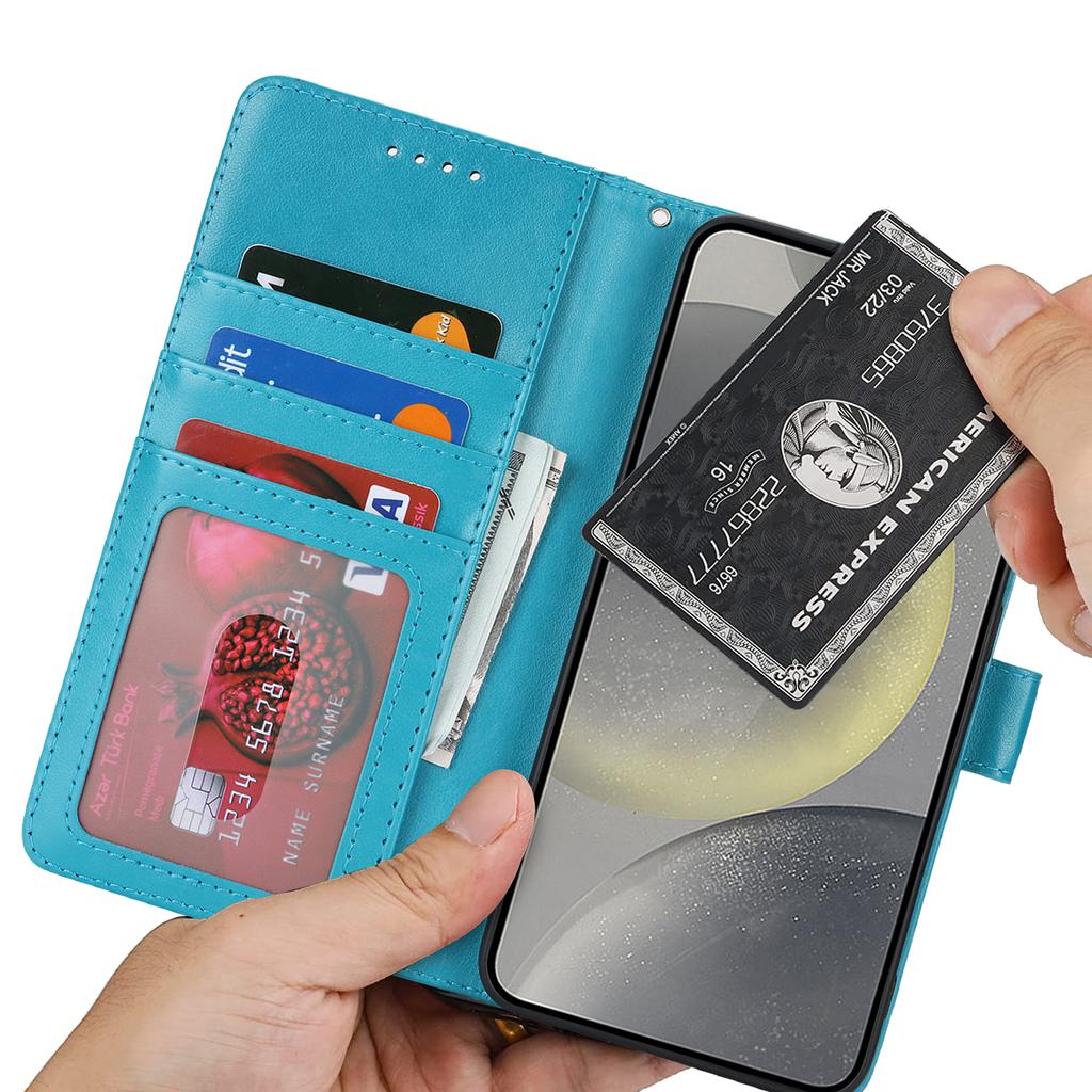 Etui na Samsunga Galaxy S24, teksturowane skórzane etui portfelowe na telefon ze smyczą