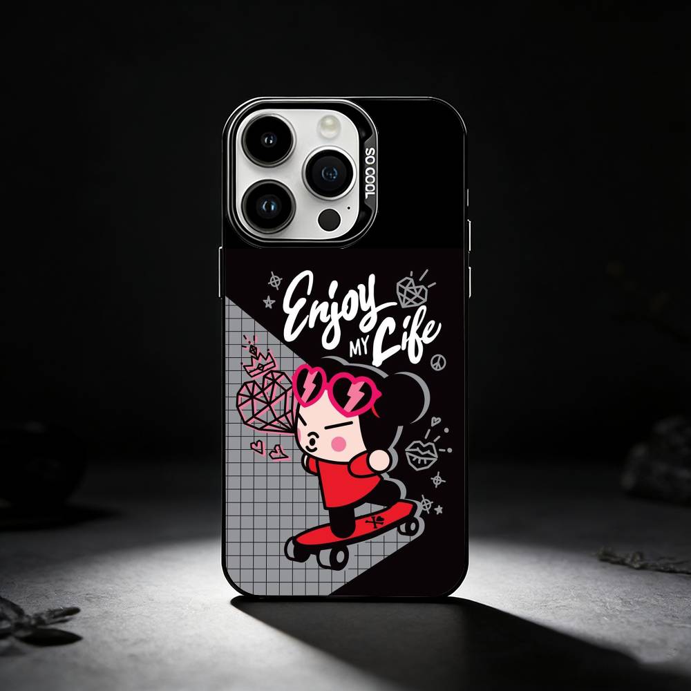 Chinese Doll Pucca And Garu Phone Case For iPhone 17,16,15,14,13,12,11 Plus,Pro Max,XS,Colored silver phone case