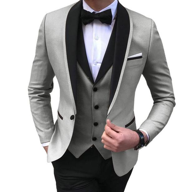 Abiti da uomo 3 pezzi Costume da festa Abiti slim fit Giacca, pantaloni e gilet per matrimonio