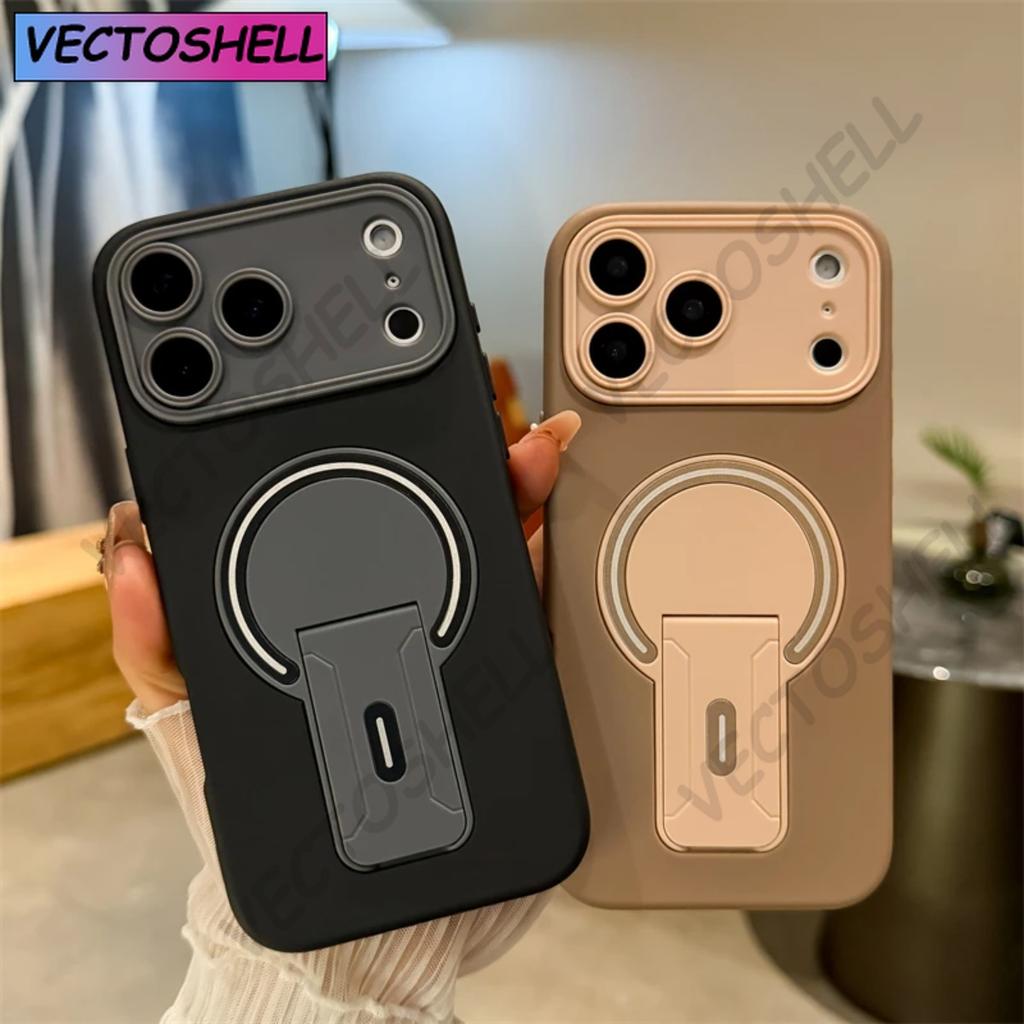 Luxury Fold Stand Holder Magnetic For Magsafe Matte Case for iPhone 17 16 15 14 13 12 11 Pro Max Plus Large Window Bumper Cover