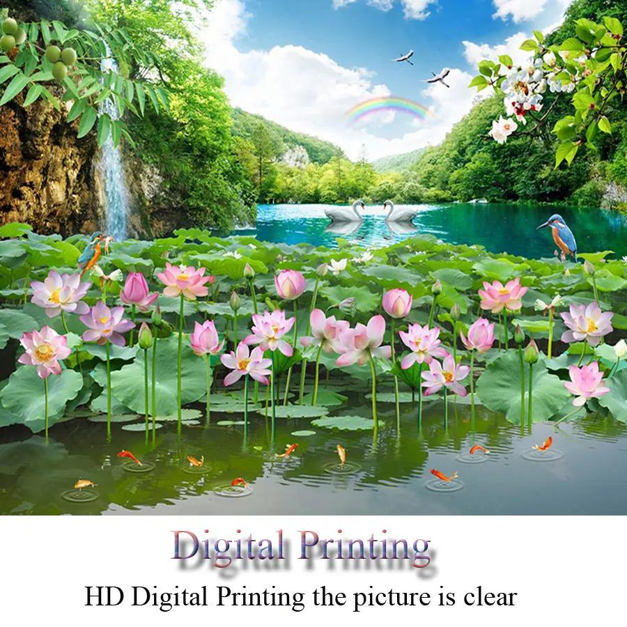 Lotus Green Lotus Flower Printed Curtain for Bedroom Living Room Floor-to-ceiling Window Kitchen Shutters Grommet Top Cortinas