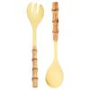 2Pcs/set Bamboo Wooden Handle Big Leaky Spoon Stainless Steel Tableware Long Handle Serving Spoon Fork Kitchen Cutlery Set