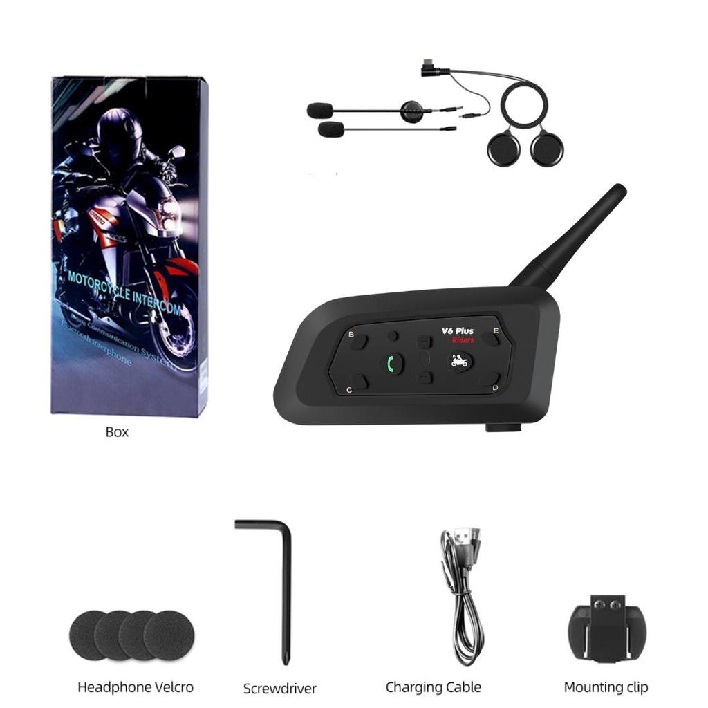 V6 Pro 1500M Motorcycle Helmet Intercom - Bluetooth 5.0, DSP Noise Cancellation, 6-Rider Group Chat, Waterproof