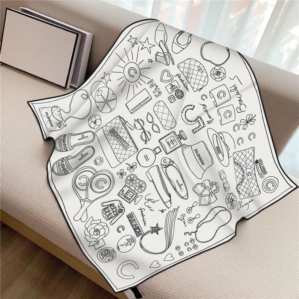 New Design Letters Flowers Printed Twill Silk Scarf Square Scarves Lady Wraps Kerchief Woman Neck Shawl Wraps Echarpes 90Cm