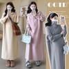 2025 Autumn Korean Style Knitted Maternity Dress - Plus Size, Trendy, Loose Mid-Length