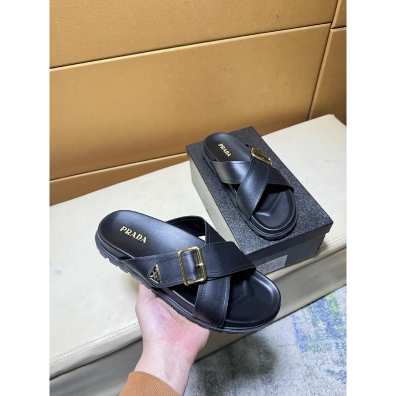 Premium Leather T-Strap Slide Sandals Men Women Beach Casual Footwear With Hook Loop