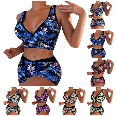 Women's Printing High-Breasted Straps Bikini Set Two-Piece Swimsuit Skin Friendly and Comfortable Underwear