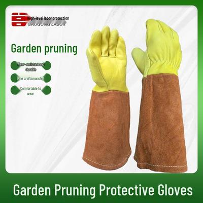 14-Inch Thorn-Proof Rose Pruning Gloves - Genuine Leather Gardening Gloves for Left and Right Hand.
