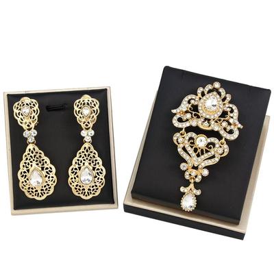 Gold Farbe Frauen Ohrring Brosche Sets Hochzeit Schmuck Brosche Tropfen Ohrring Braut Schmuck