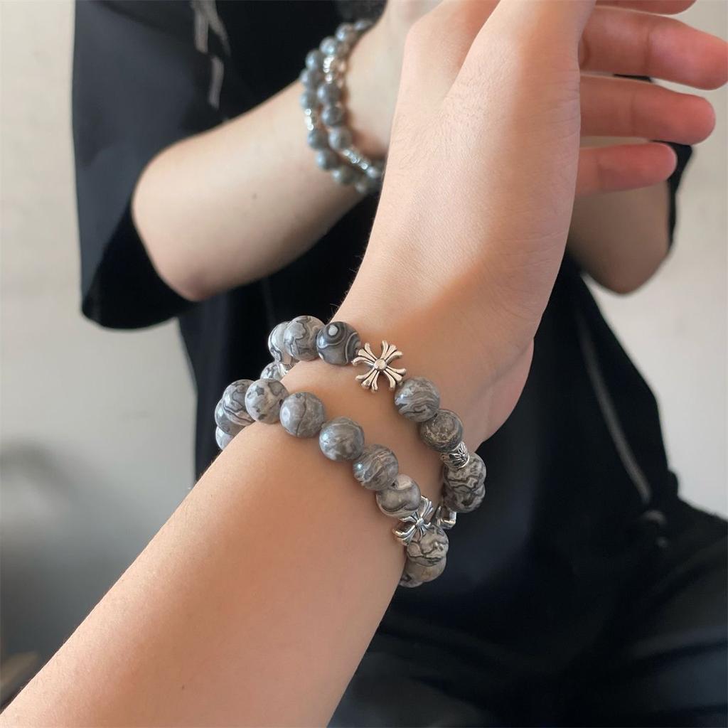 Kreuz Blumenkarte Stein Armband Herren vielseitiges Nischendesign High-End Hip-Hop Street Paar Accessoires Modeaccessoires