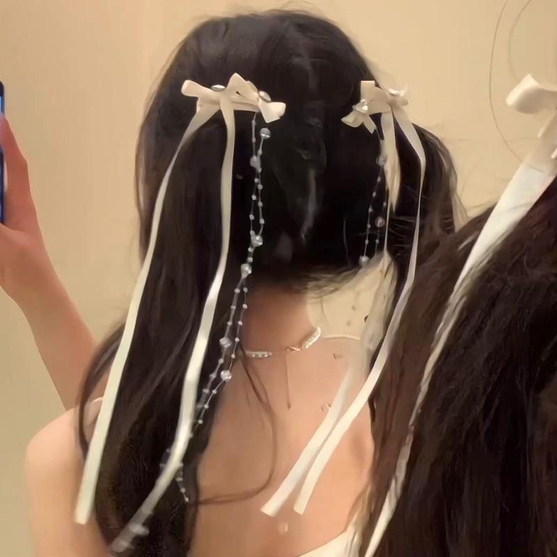 Y2K Lolita Girls Bowknot Hair Clips Sweet Ballet Ribbon Bow Hairpin Female Headwear Hair Accessories