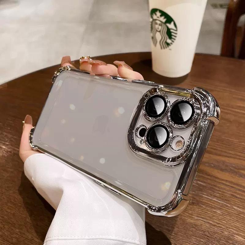 Applicable To IPhone17Pro Airbag Mobile Phone Case Transparent Four Corners Anti-fall Apple 16E Electroplating 15 Full Pack Protection Case