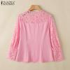 ZANZEA Womens Casual Hollow Out Lace Patchwork Loose Long Sleeve Blouse