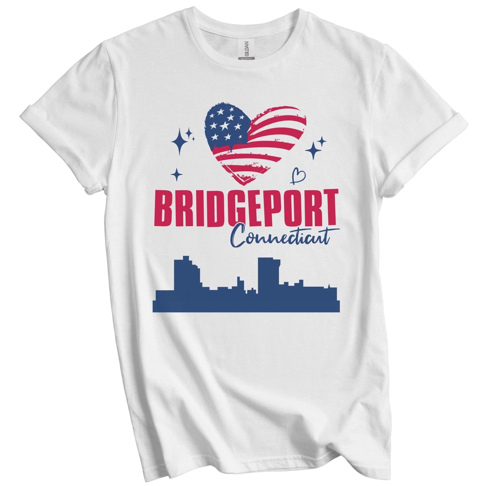 Bridgeport Connecticut Skyline American Flag Heart 4th of July T-Shirt L