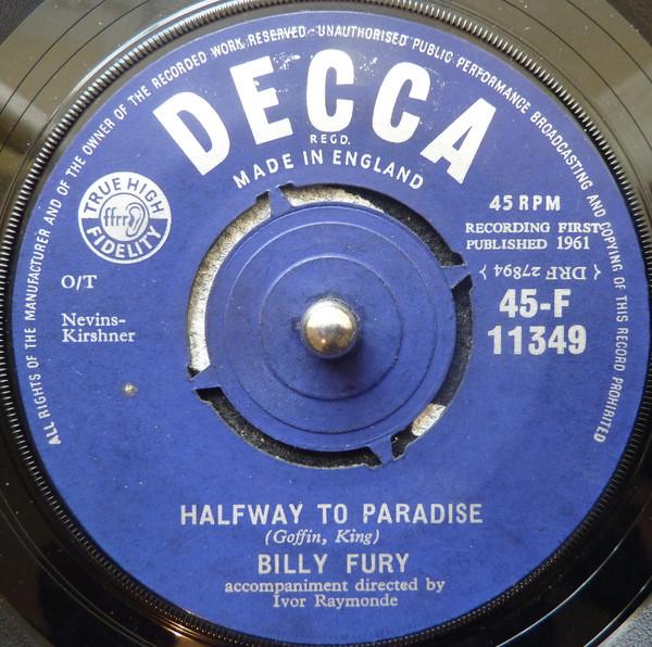 7-дюймовая пластинка BILLY FURY Halfway To Paradise 45F11349 Decca 1961 UK Rock Б/у