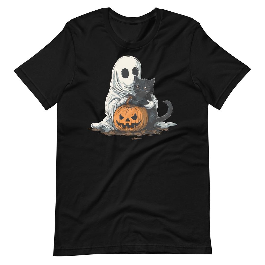 Halloween Ghost Black Cat Pumpkin Shirt Cute Spooky Jack O Lantern Cat T-Shirt