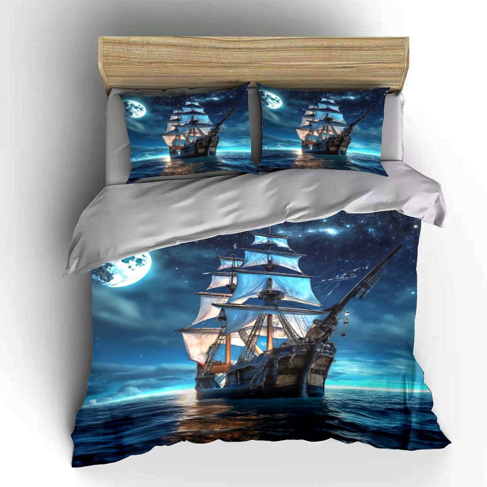 Pirate Ship Theme Art Set Multiple Sizes Kid'S And Adults' Bedroom Exquisite 3Pc Bedding Set, Gift