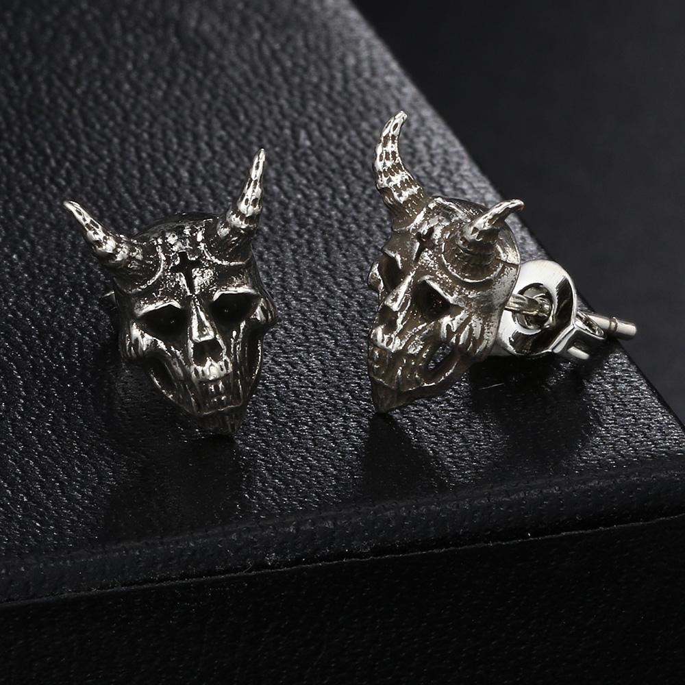 Gothic Punk Skull Stud Earrings For Men Women Nordic Retro Demon Satan Ram Skeleton Retro Viking Earrings Jewelry Gifts OHE186
