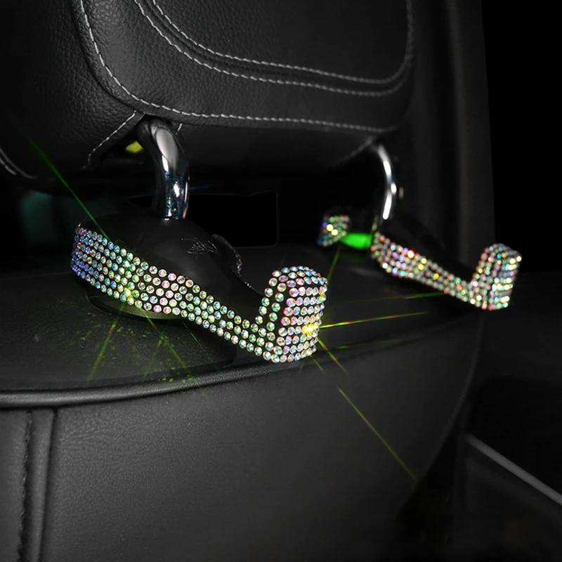 2ks Diamond Crystal Autosedačka Závěs na hlavovou opěrku Držák na tašku Držák na tašku Peněženka Látková spona do auta Bling Autopříslušenství