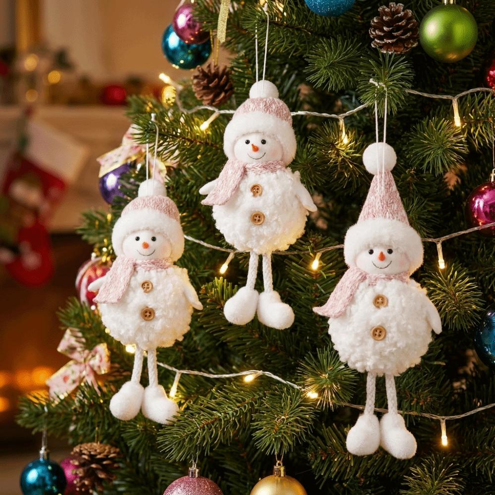 Cartoon Pink White Snowman Ornament Soft Plush Snowman Doll Festive Tree Pendant