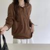 Hooded drawstring design knitted sweater women's autumn new pullover long sleeve simple wind sweater