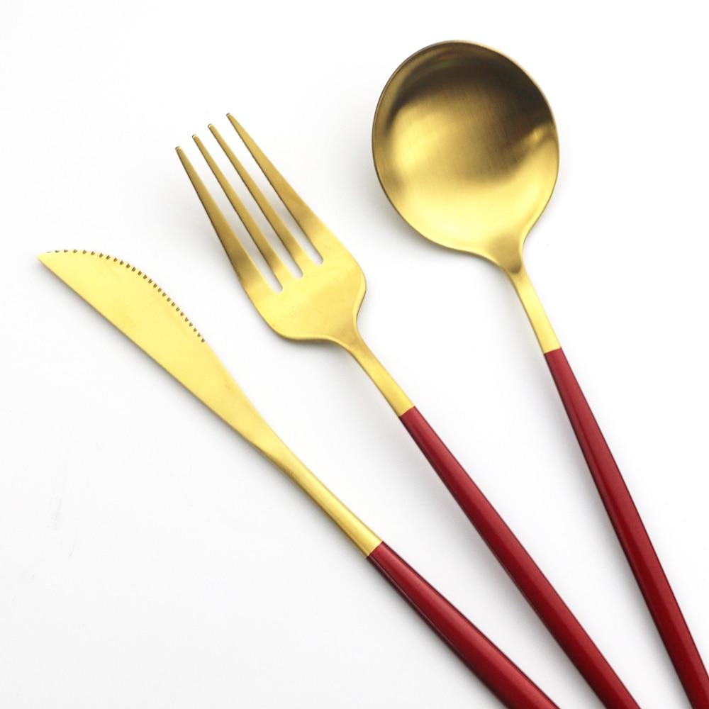 36Pcs/set Red Gold Dinnerware Cutlery Set Stainless Steel Knife Dessert Fork Tea Spoon Silverware Kitchen Flatware Tableware Set