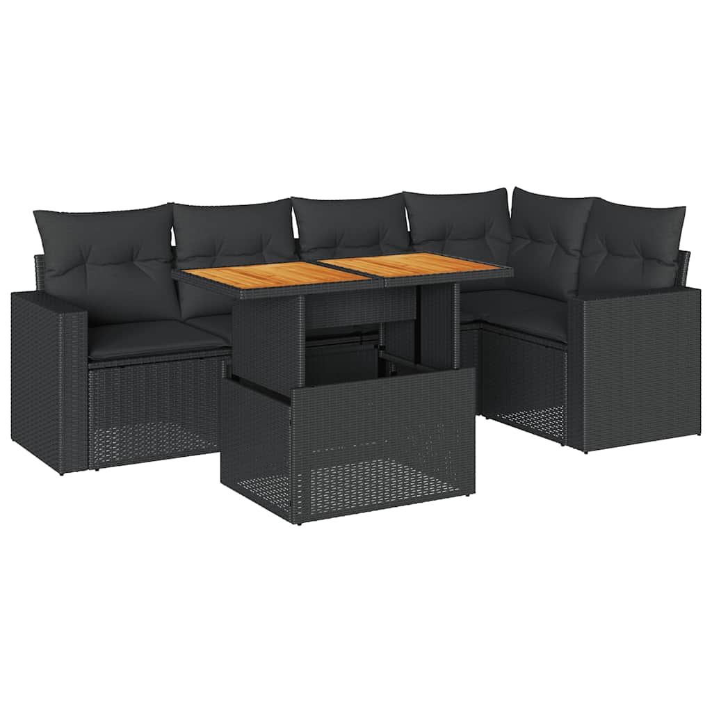 Vidaxl 6-Cz. Set di Mobili da Giardino con Cuscini, Polyrattan Nero