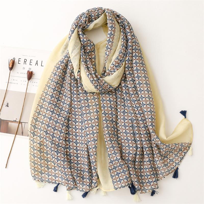 Soft Linen Cotton Scarf Shawls Women Luxury Premium Foulard Femme Long Spotted leopard print Tassel Scarfs Scarves Echarpe