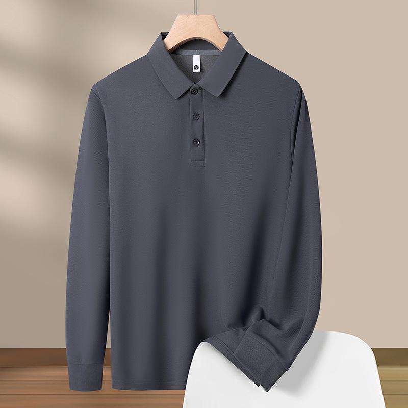 Long-Sleeved Polo Shirt Men'S Summer Loose Lapel T-Shirt Top Fashionable Casual Breathable Versatile Solid Color Polo Shirt