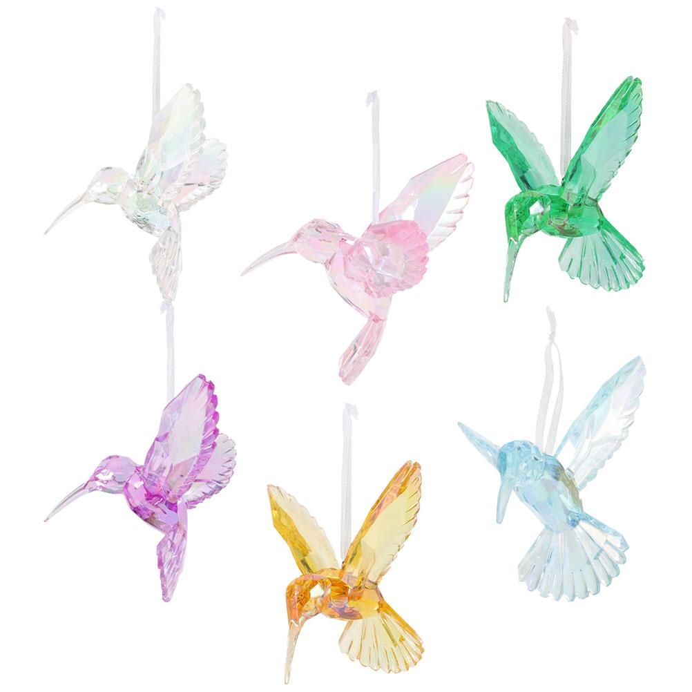 

6 Pcs Crystal Bird Pendant Ornament Hanging Hummingbirds Decorations Party Ceiling Acrylic Garland Flowers for Home 7X9.5X10CM