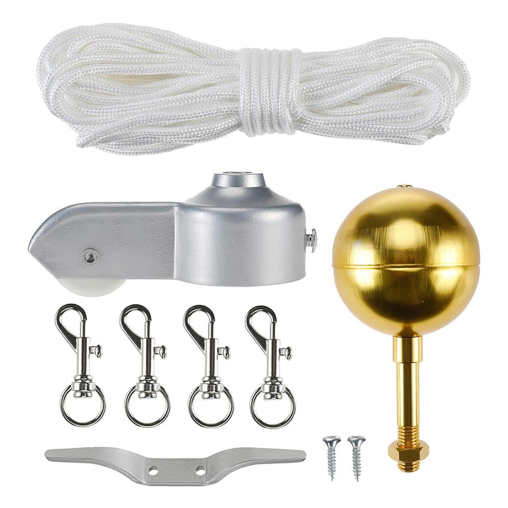Outdoor Flagpole Hardware Repair '' Topper Gold Ball 4'' Cleat Hook 4pc Flag Clip Hooks