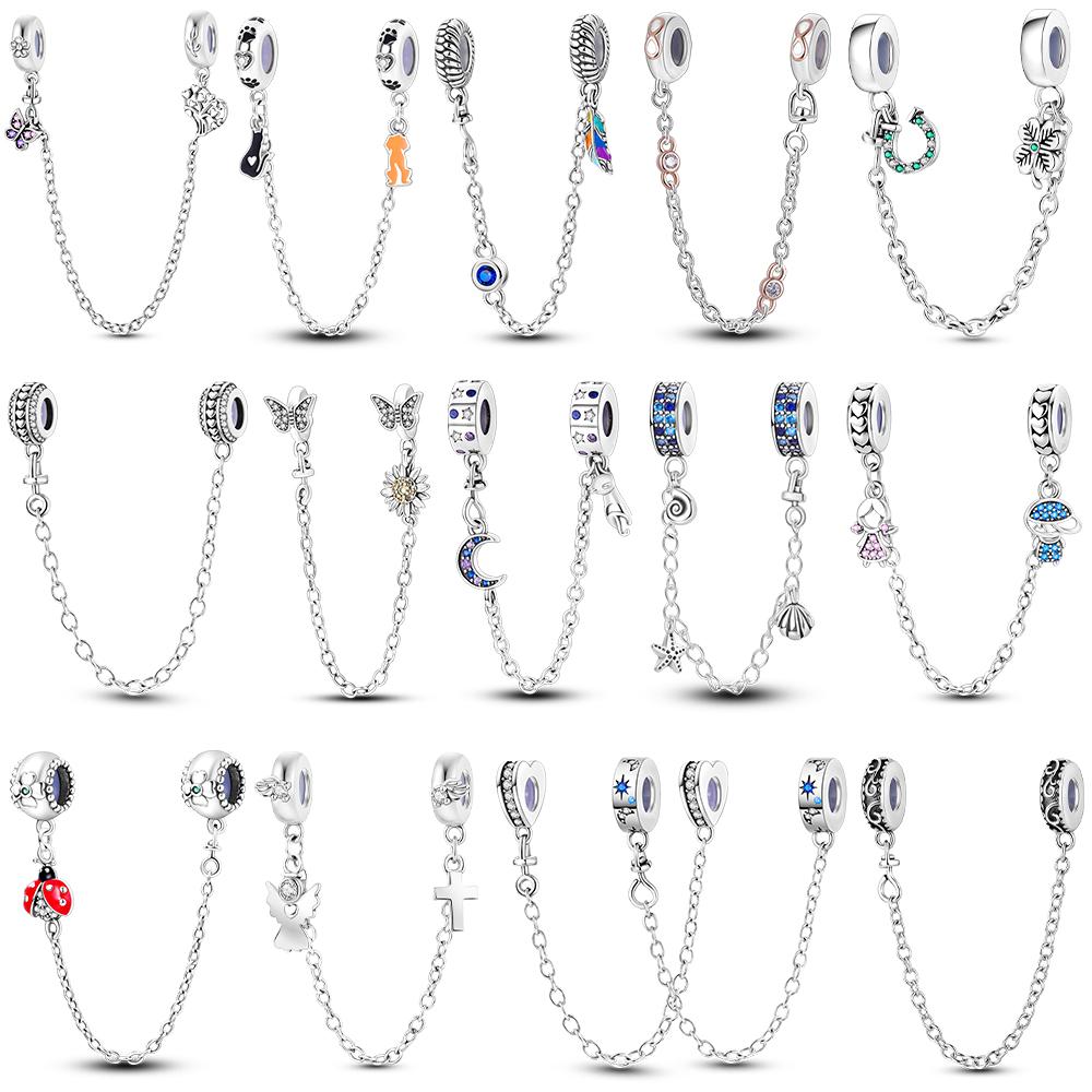 Copper Plated Clip Shiny Cz Heart Clip Charm Flower Bead Safey Chain Stopper Fit Original Bangle Bracelet Jewelry Diy