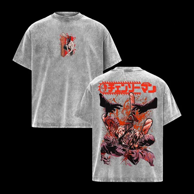 

Денджи Почита Человек-бензопила Аниме Одежда Мужские Футболки Оверсайз Футболки с Коротким Рукавом Выстиранная Футболка Винтажная Хлопковая Футболка Харадзюку Топы XXL серый