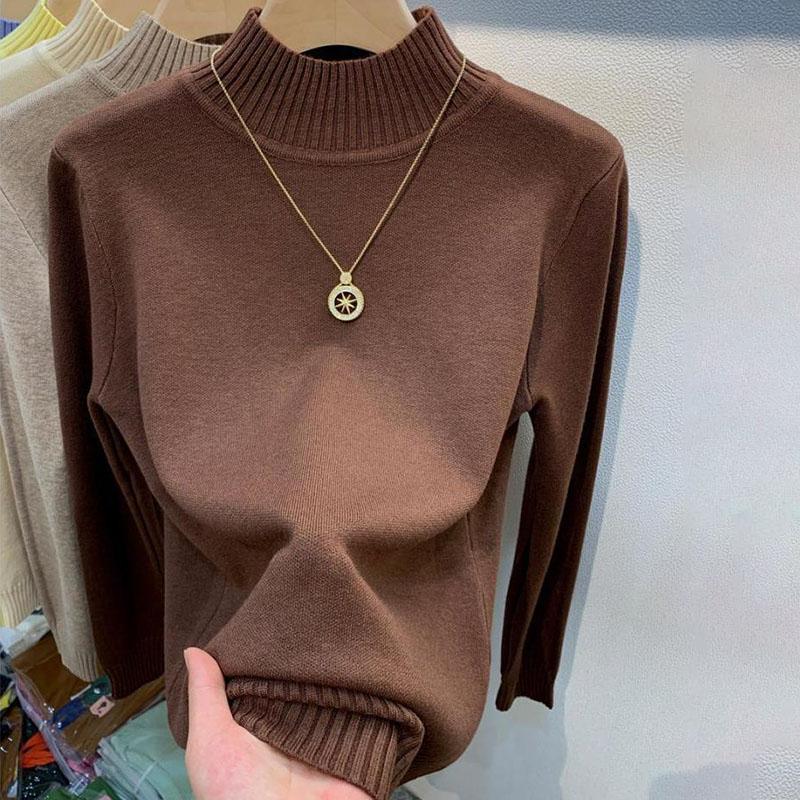 

Осінньо-зимовий жіночий товстий светр з напіввисоким коміром, з довгим рукавом, однотонний, вільного крою, пуловер, в язаний топ XL коричневий