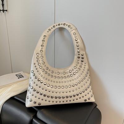 2025 European and American Rivet Handbag One Shoulder Niche Design Large Capacity Women's Armpit Bag Pure Vintage Women's Bag