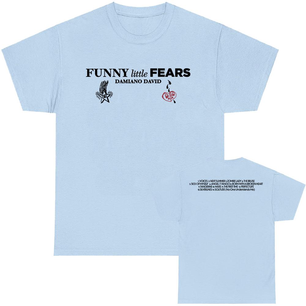 FUNNY Little FEARS Album 2025 Tričko Album 2025 Tričko Zpěvák DAMIANO DAVID Potisk Trička Bavlna Měkké Kulatý Výstřih Tričko Pánské Streetwear Unisex