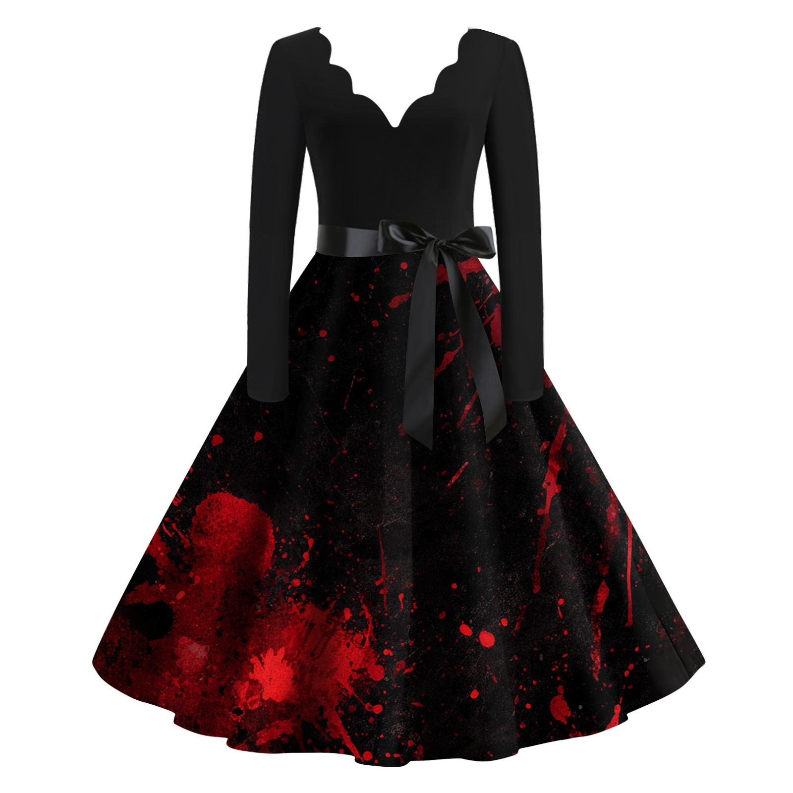 

Women s Casual Fashion Halloween Printed V-Neck Vintage Dress L чорний