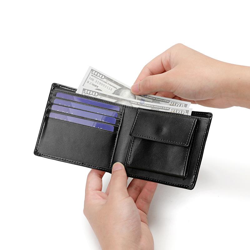 Men's Wallet, Two Fold Leather Wallet, Multiple Card Slots, Change Slots, Short Wallet Clip