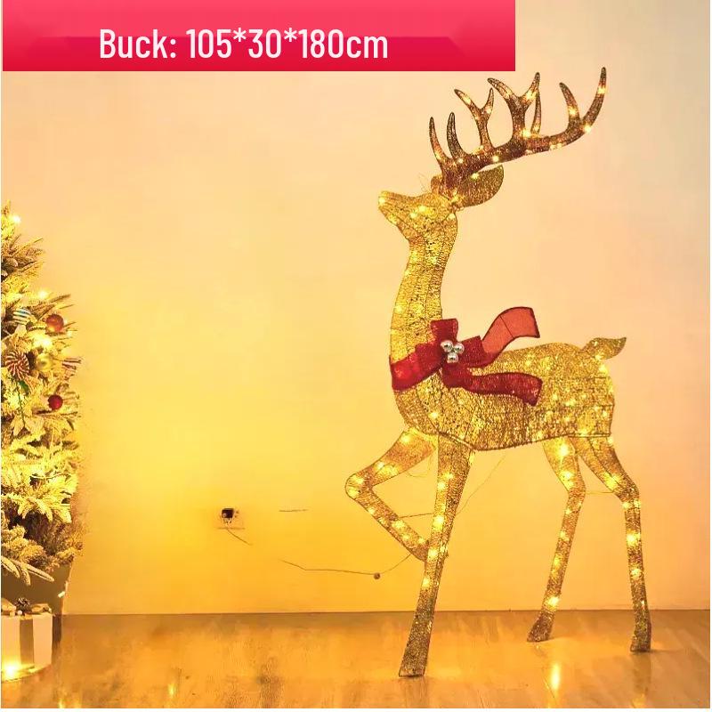 Large Luminous Wrought Iron Reindeer & Christmas Tree Ornaments for Hotel, Mall, or Garden Displays