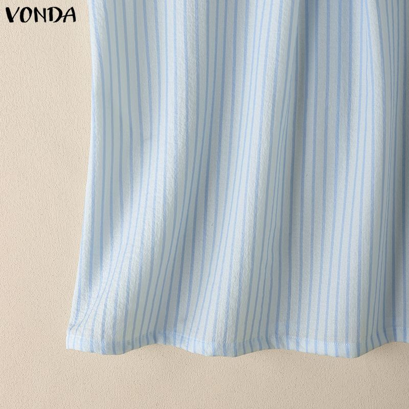 VONDA Summer Women Striped Print Casual Short Sleeve Blouse T-shirts