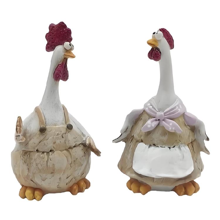 Dekorative Hühnerfiguren aus Harz, Hahn und Henne, Figur für Landhausdekoration, Tischdekoration für die Küche