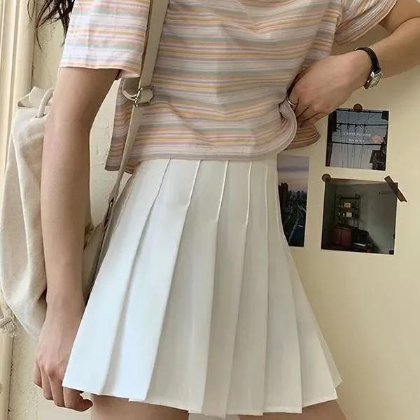 

WTEMPO Уличная одежда для девочек, школьная форма для косплея, повседневные юбки, женские плиссированные юбки, эластичные юбки с высокой талией, юбки в стиле преппи в стиле Харадзюку Y2K S белый