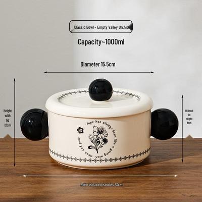 Wutuo Pot à soupe rétro en céramique à double poignée avec couvercle
